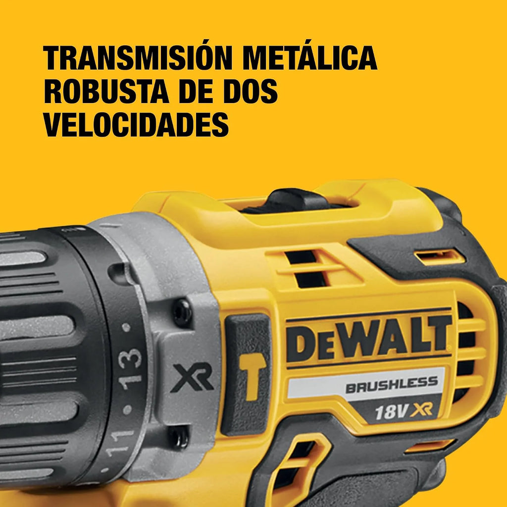 DEWALT Taladro atornillador percutor con motor Brushless XR incluye 2 Baterias de Litio 18V 2,0Ah,un cargador multivoltaje y un maletin TSTAK, DCD796D2-QW