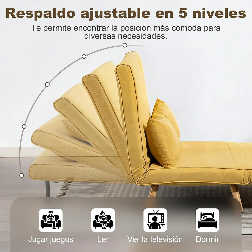 HOMCOM 3 in 1 Folding 2 Seater Sofa Bed Upholstered in Yellow Linen