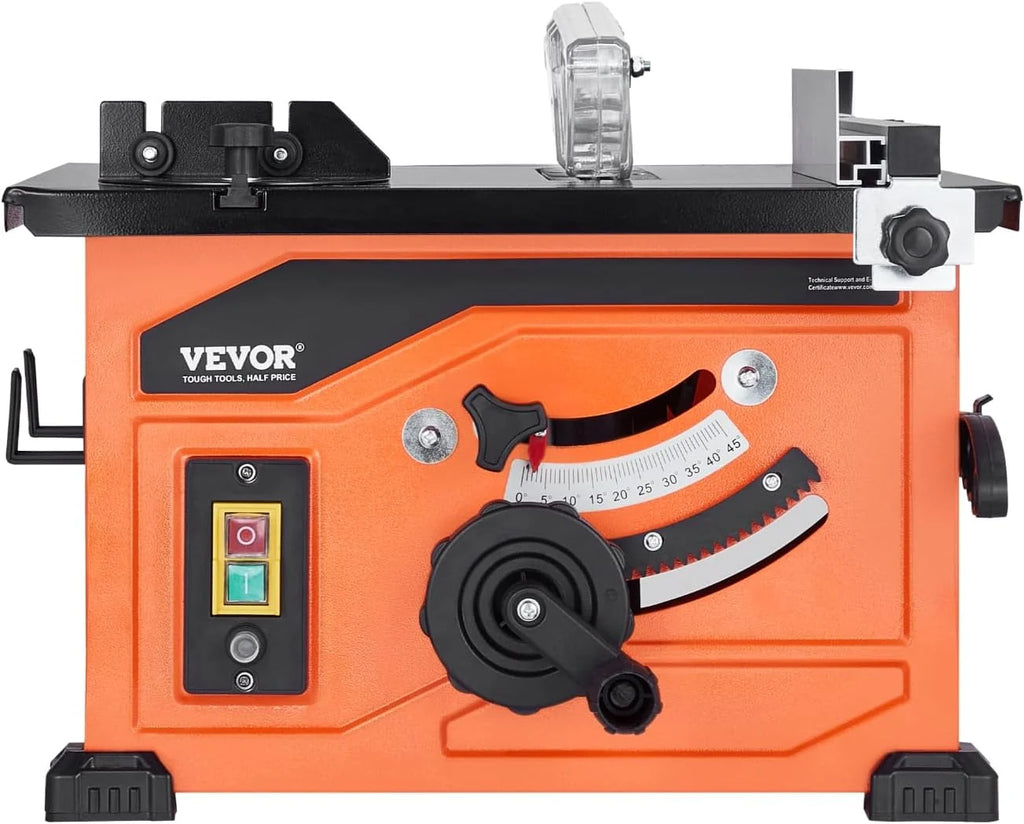 VEVOR 1200 W Sierra de Mesa Portátil de 59 x 46 x 37 cm con Hoja de Sierra de 24 Dientes, Capacidad Máxima de Corte de 225 mm, Velocidad de Corte de 4800 RPM para Carpintería y Fabricación de Muebles