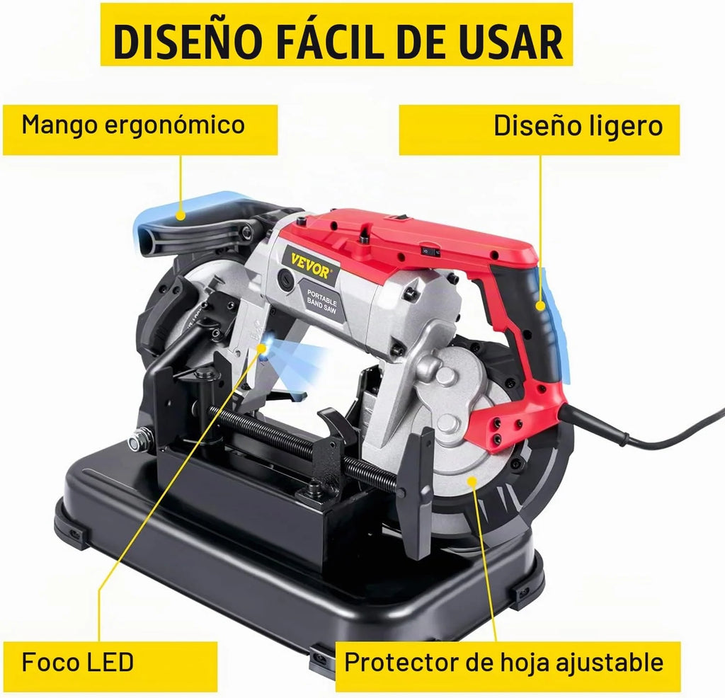 VEVOR Sierra de Cinta de Metal 1100W Base 0 – 45° Sierra de Cinta Profesional Tamaño Corte 12,7 cm 137,8-472,4 Pies/min Sierras de Cinta de Corte para Metal, Acero, Aluminio y Cable Compuesto