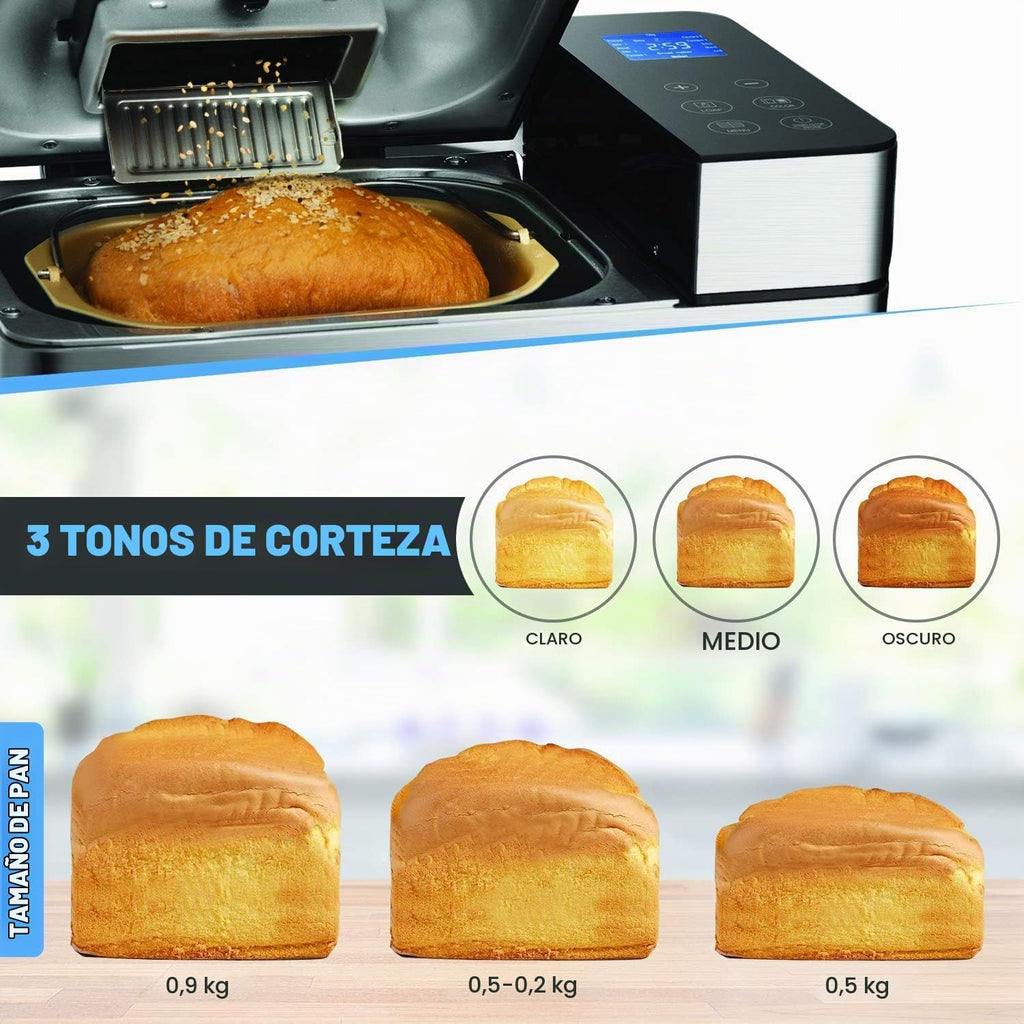 COOCHEER Panificadora Completamente Automática,Panificadora de Corteza crujiente con 19 Programas,710W,Programable para Hacer Pan,para Panes Artesanales, sin Gluten, Masas,Bizcochos y Mermeladas