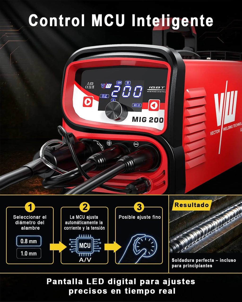 VECTOR WELDING Soldador de Hilo 4 en 1 Máquina de Soldar MIG MAG 200A
