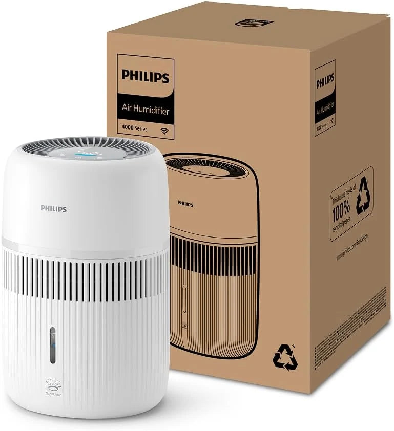 Philips Humidificador Evaporativo Serie 4000, Humidificación Higiénica, 99,97% Menos Bacterias, Depósito de Agua 3,5 L, 275 ml/h, Habitaciones hasta 41 m², Blanco (HU4209/00)