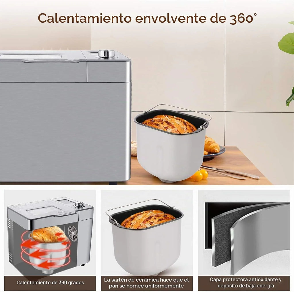 COOCHEER Panificadora automática de 550 W, 25 programas de horneado, caja de ingredientes automática, 3 tamaños de pan y colores de horneado, 13 horas de temporizador automático