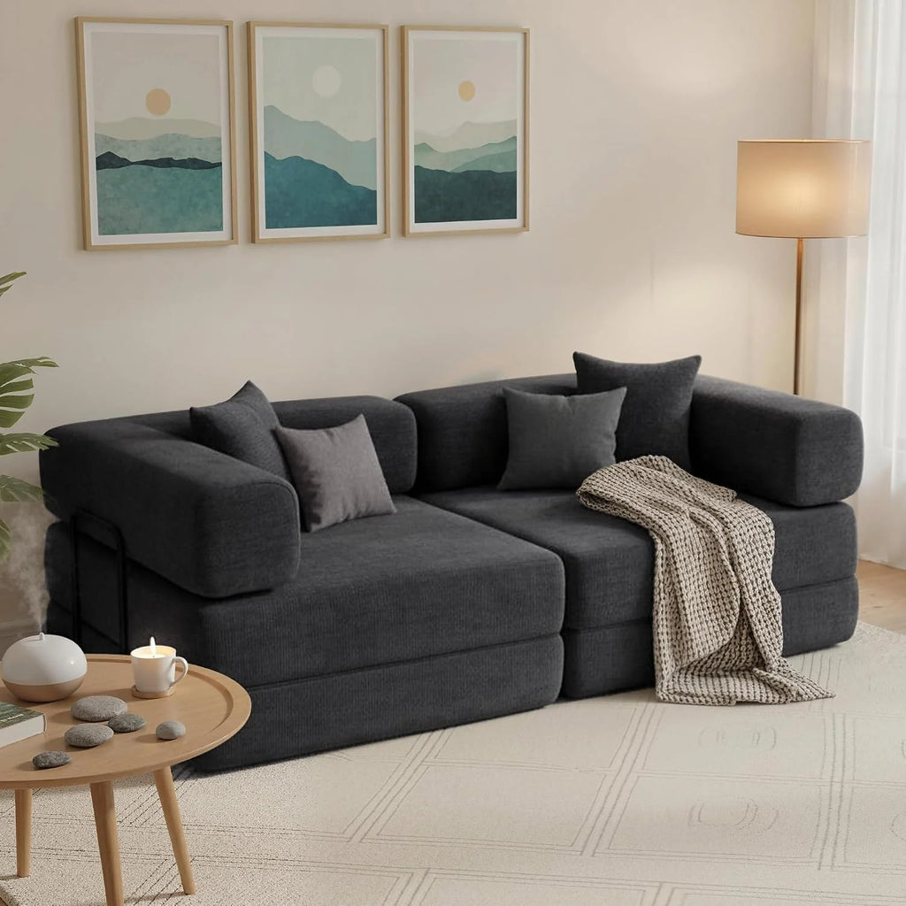 HOMCOM 5-in-1 Folding Sofa Bed with Chenille Upholstered Dark Grey