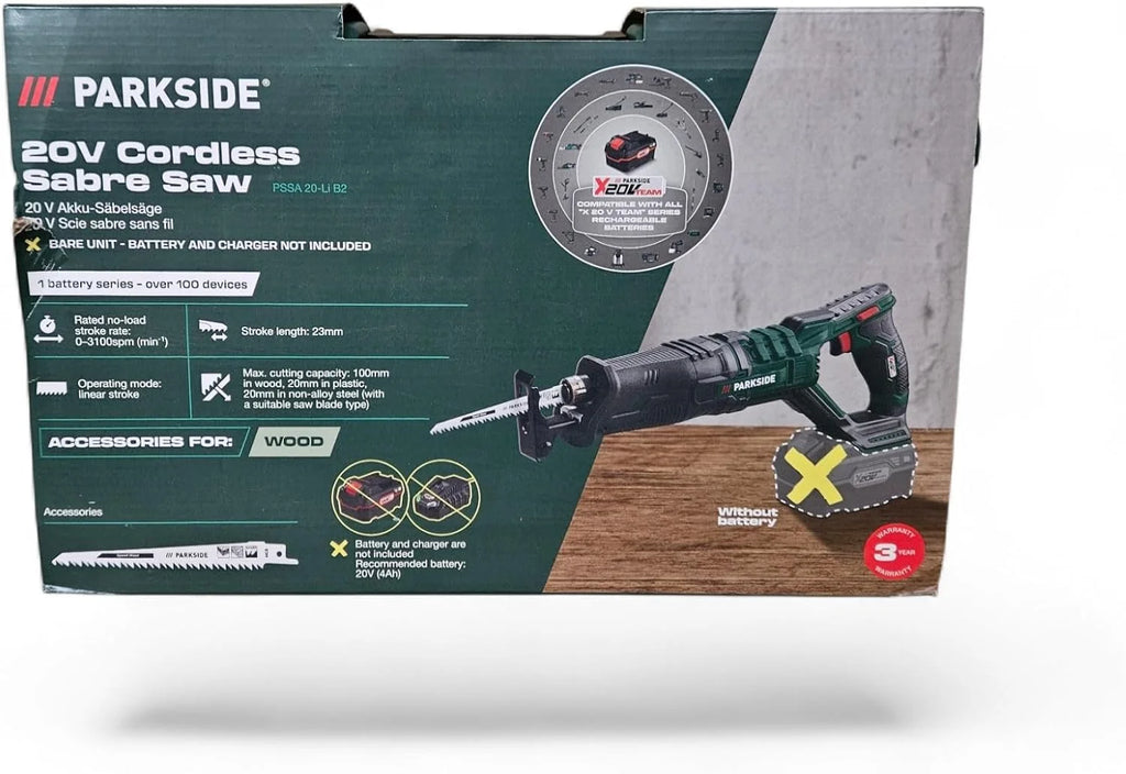 Sierra sable Parkside PSSA 20-Li A1 + batería 2Ah + cargador, sierra tigre, cola de zorro