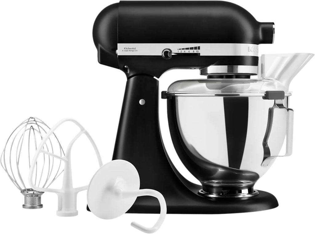 KitchenAid Classic Batidora Amasadora 4.3L, 10 Velocidades con Arranque Suave, Pala, Gancho y Varilla, Acción Planetaria, 59 Puntos de Contacto, Black Matte