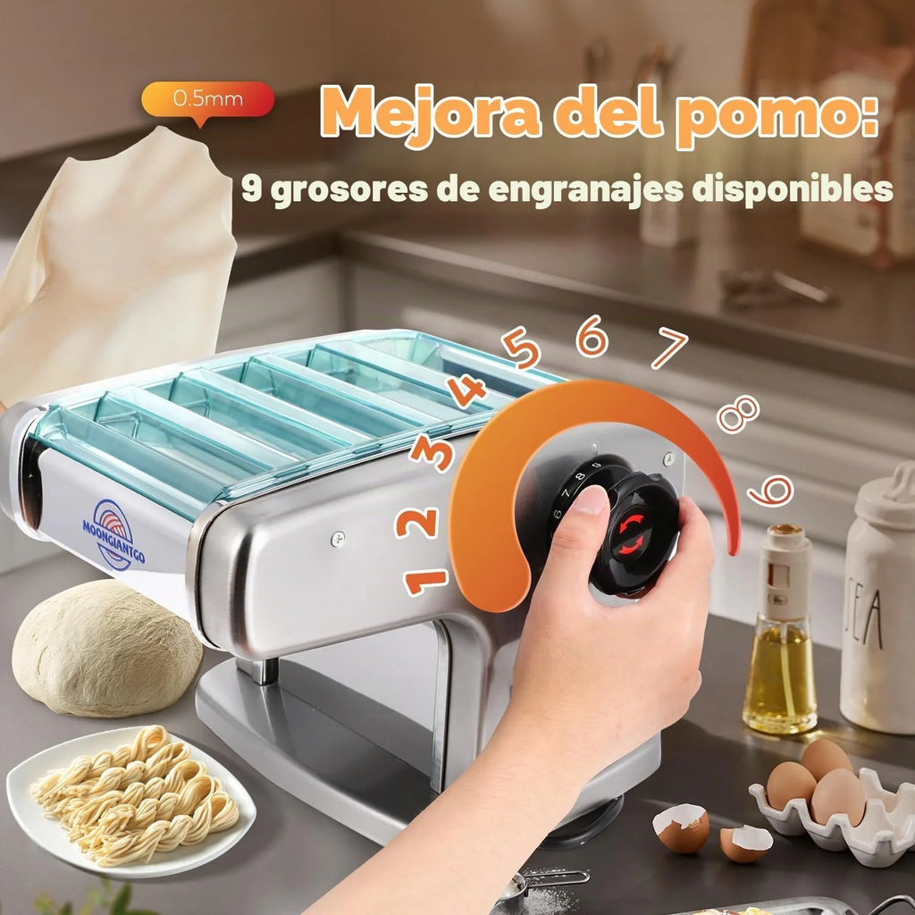 Moongiantgo Máquina Pasta Eléctrica, 4 Cuchillas, 9 Ajustes de Espesor