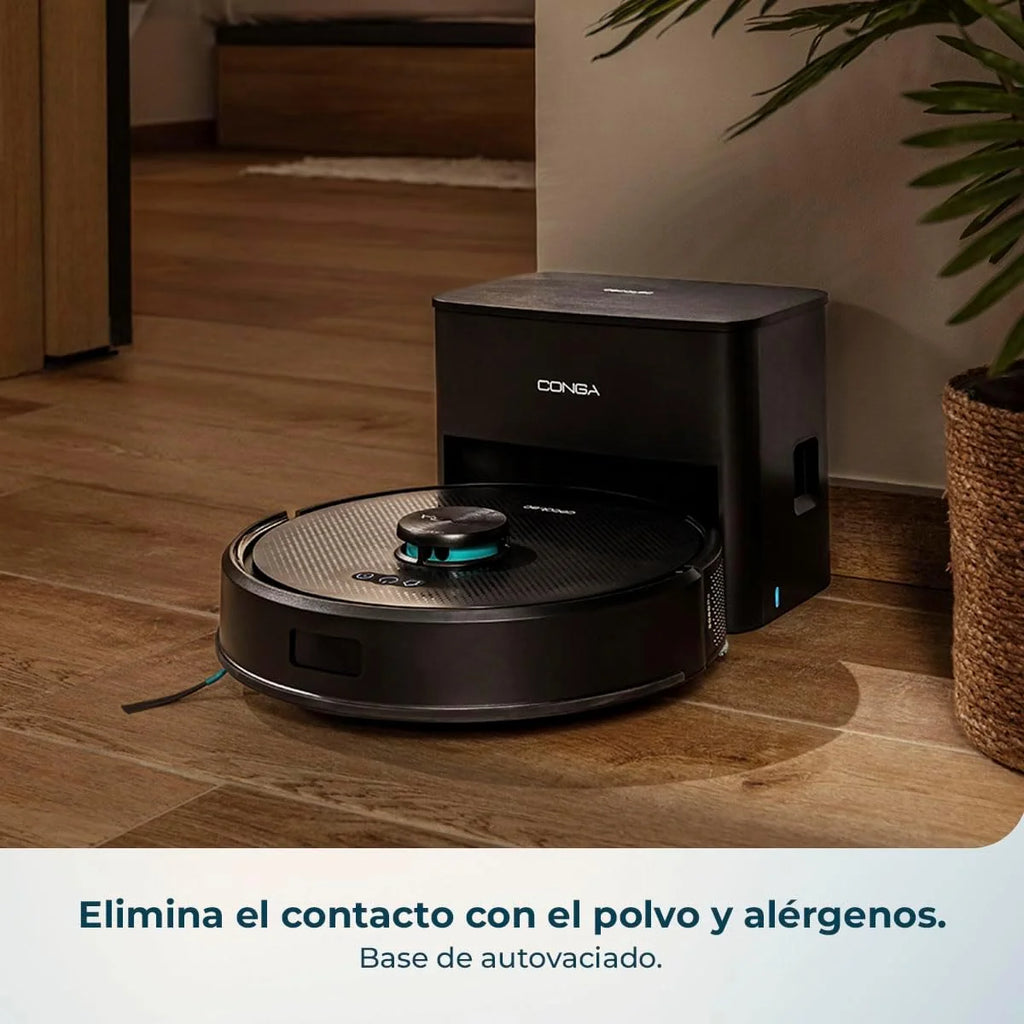 Cecotec Robot Aspirador y Friegasuelos con Base de Autovaciado Conga Y50 X-Treme. Navegación Láser, Potencia de Succión 5000Pa, Base con Depósito 3L, Cepillo Multifunción, App