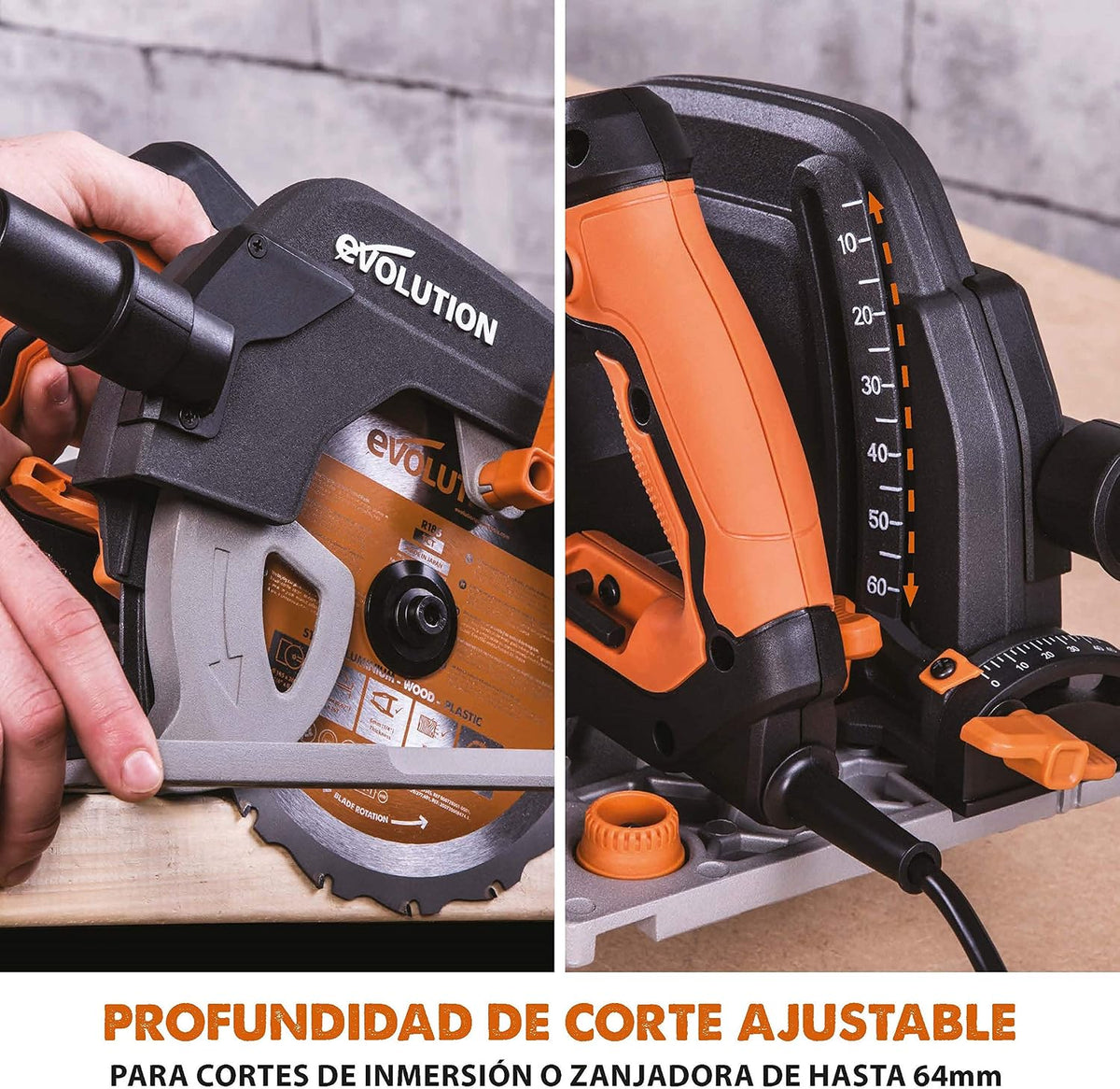 EVOLUTION POWER TOOLS R185CCSX Sierra Circular multimaterial Compatible (Paquete de combinación 1020 mm con guía incluida), 230 V, 185 mm
