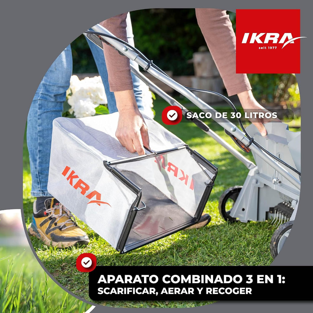 IKRA escarificador y aireador a batería 3 en 1 IAVL 2-2032, Ancho 32 cm