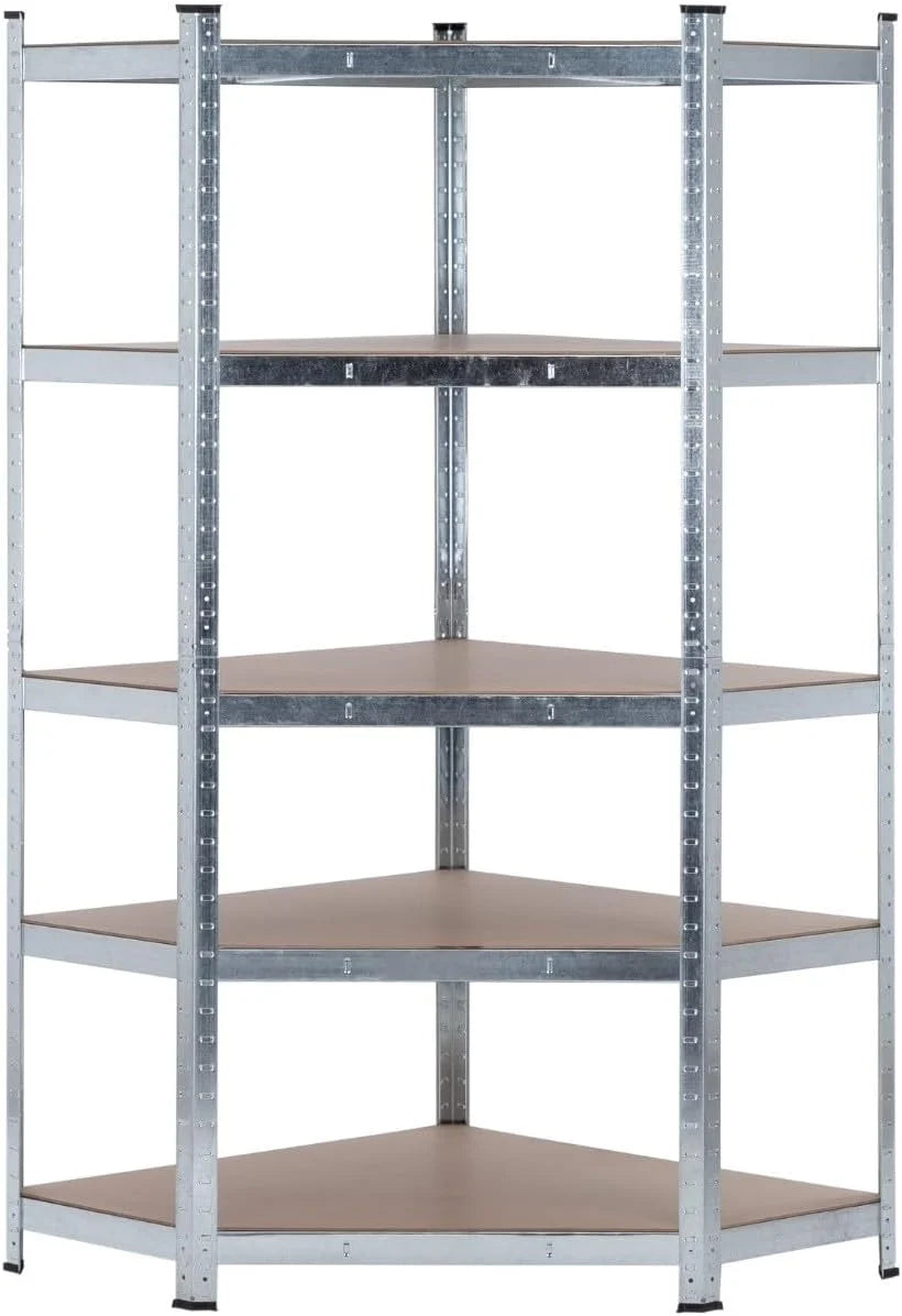 THINIA HOME - Pack 2 Estanterías Modulares + 1 Estantería Esquinera, Acero y MDF Antihumedad, Hogar, Trastero, Garaje, Taller, Comercio, 5 Baldas Ajustables, Carga Máx. 875Kg (x3)