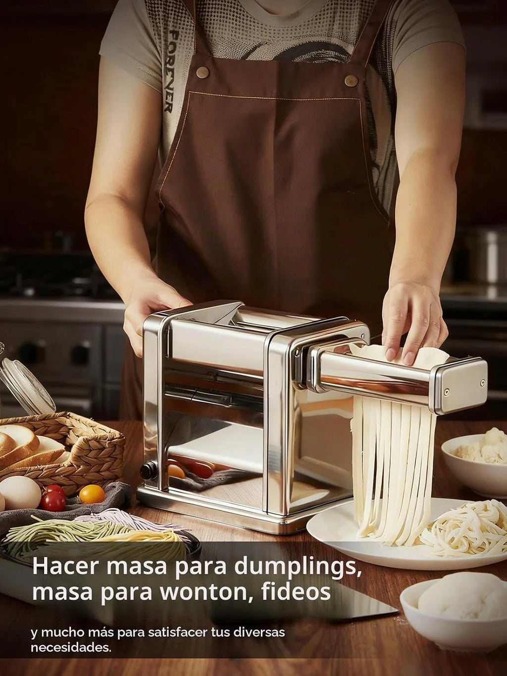FOHERE Máquina de Pasta Fresca Eléctrica con 2 Cuchillas (1.5 mm/6.6 mm) y 7 Grosores Ajustables de 0.5-3 mm, Acero Inoxidable para Hacer Fideos Espaguetis Raviolis, Plata