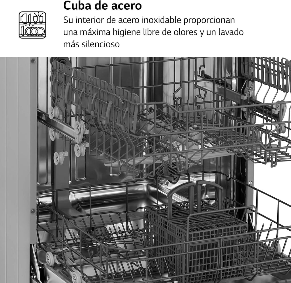 LG DF030FL - Lavavajillas 60 cm, 13 cubiertos, cuba de acero, Serie 100, Eficiencia E, Inox Antihuellas