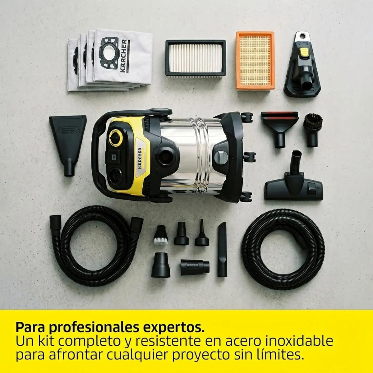 KÄRCHER Aspirador en seco y húmedo WD 7 Control P S 30/6/35/T, Sistema Inteligente de Control de Filtro, Mando a Distancia, Toma de Corriente integrada, función sopladora, 1400 W, depósito: 30 l