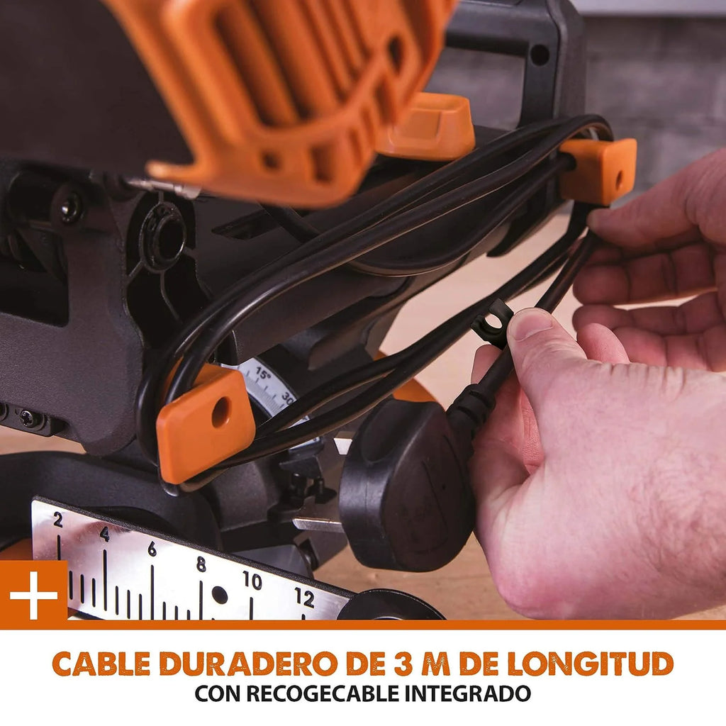 Evolution Power Tools R210SMS+ Ingletadora deslizante multimaterial de 210 mm, con paquete Plus, Corta acero dulce, aluminio, plástico, madera con clavos incrustados, 230 V
