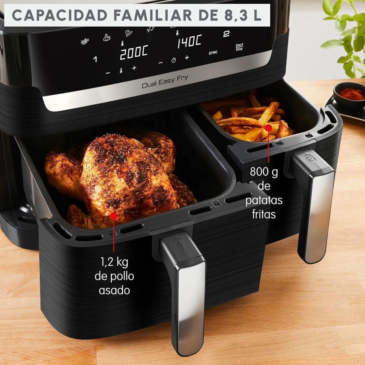 Moulinex Dual Easy Fry 8,3L, Freidora de aire con doble cesta