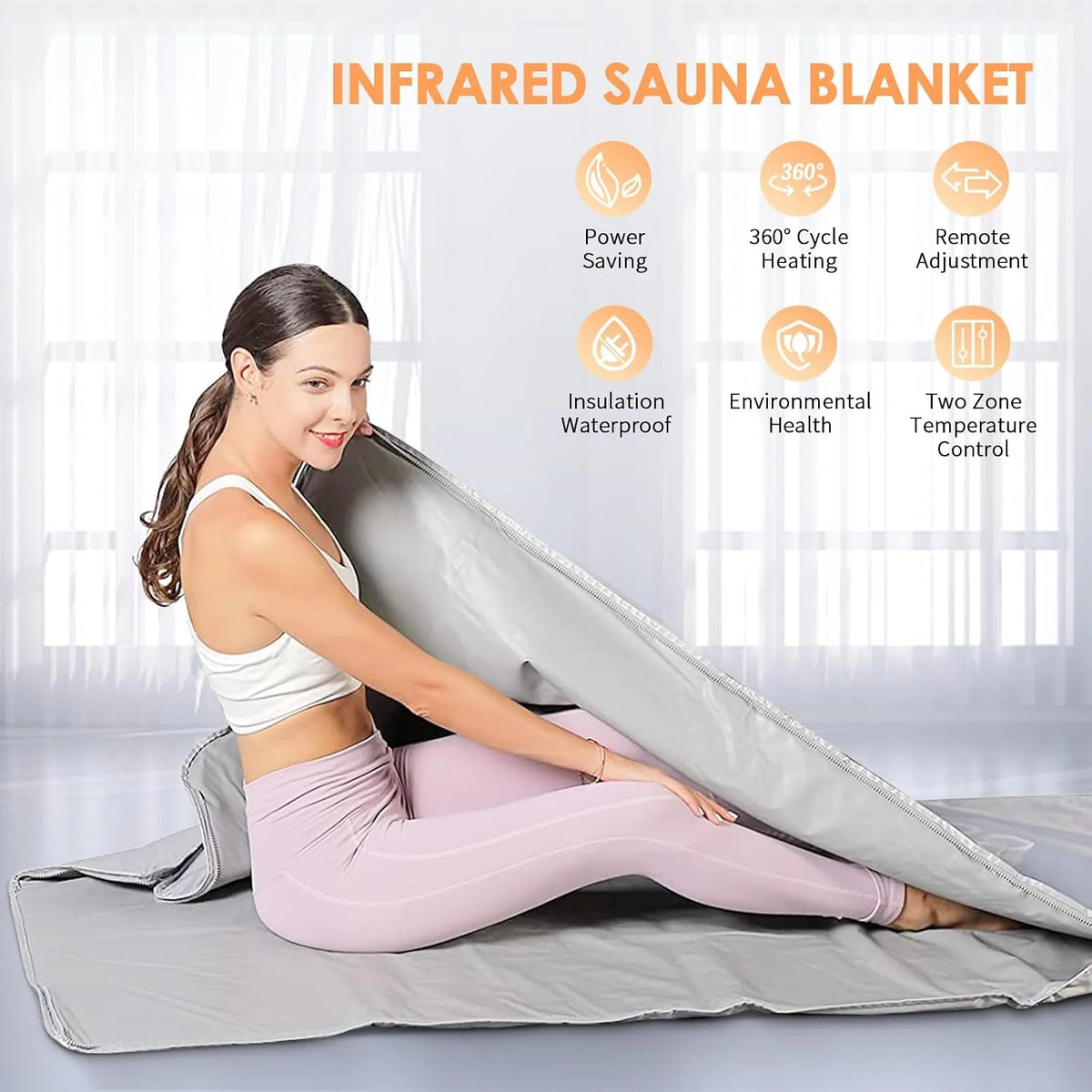 Manta Sauna Infrarroja 2 Zonas, Manta de Terapia Térmica Infrarroja Lejana Profesional Portátil para Spa en Casa, Desintoxicación, Fitness, Belleza
