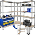tectake® Estantería para Cargas Pesadas, 3 Partes, 15 Estantes, Estructura de Acero Galvanizado, Capacidad de Carga 2625 kg, Ajustable en Altura, Convertible en Bancos de Trabajo, Bordes Redondeados