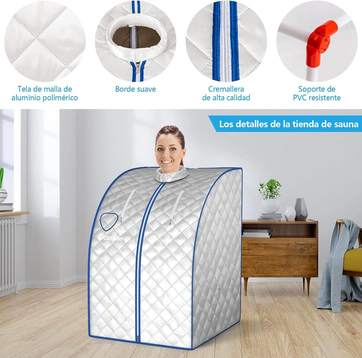 COSTWAY 3L Mini Sauna de Vapor para Casa con Control Remoto, Silla y Accesorios Sauna de Vapor Portátil con Control Remoto, 1000w Cabina de Sauna con Temperatura y Temporizador Ajustables (plata)