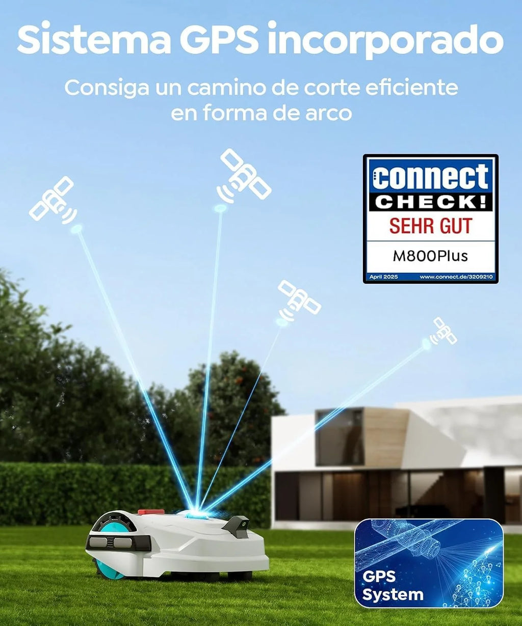 YARDCARE M800Plus Robot Cortacésped sin Cable Perimetral, 800 m², Posicionamiento GPS + Visión IA, Robot Cortacésped sin Cables, Modo de Corte en U, Detección de 150 Obstáculos, Carga Automática, App
