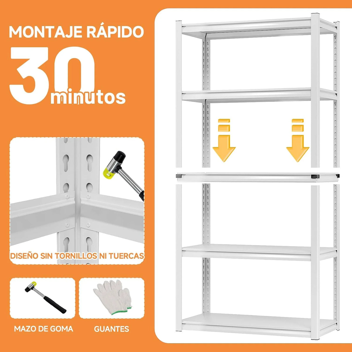 Himimi Estantería Metálica de Carga Pesada 182x90x40 cm, 1000kg (200kg/Nivel), 5 Baldas de Acero Ajustables, Estantería de Almacenaje sin Tornillos para Garaje, Sótano, Taller, Almacén, Cocina, Blanco