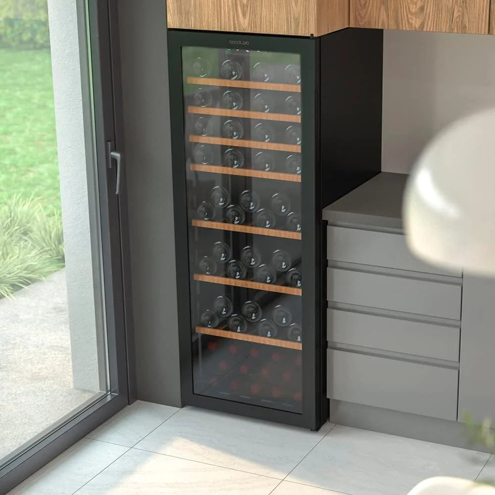 Cecotec Vinoteca de 98 Botellas Bolero GrandSommelier B98Black. 203 L, Sistema Compresor de Enfriamiento, Display, Control Táctil, Temperatura Regulable y Luz LED interior