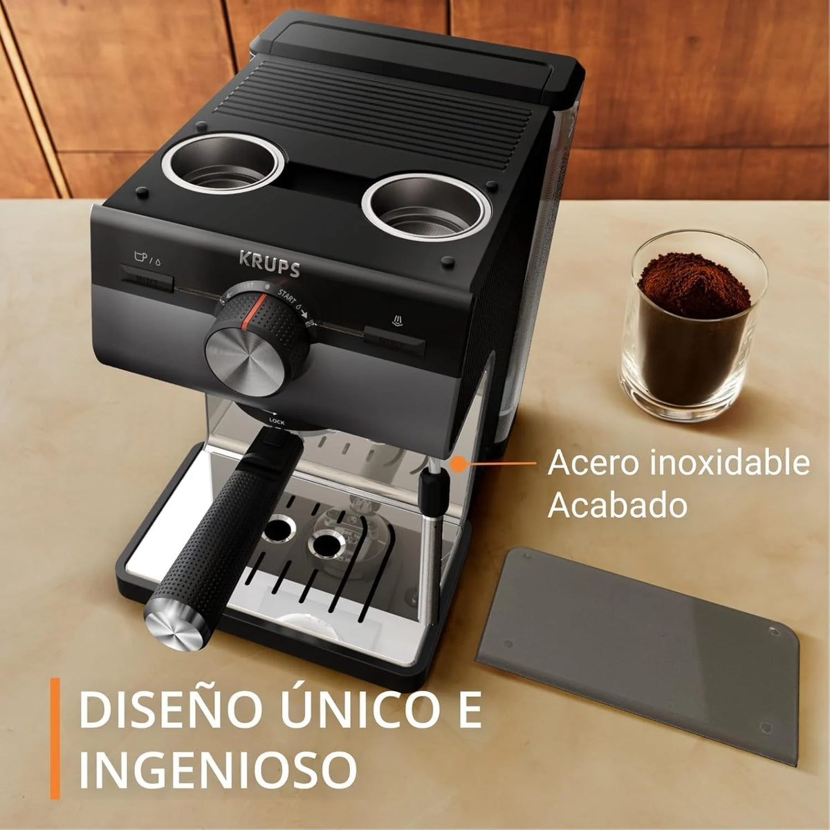KRUPS Authentic+, Cafetera Espresso Manual, Depósito de 2L, Negra