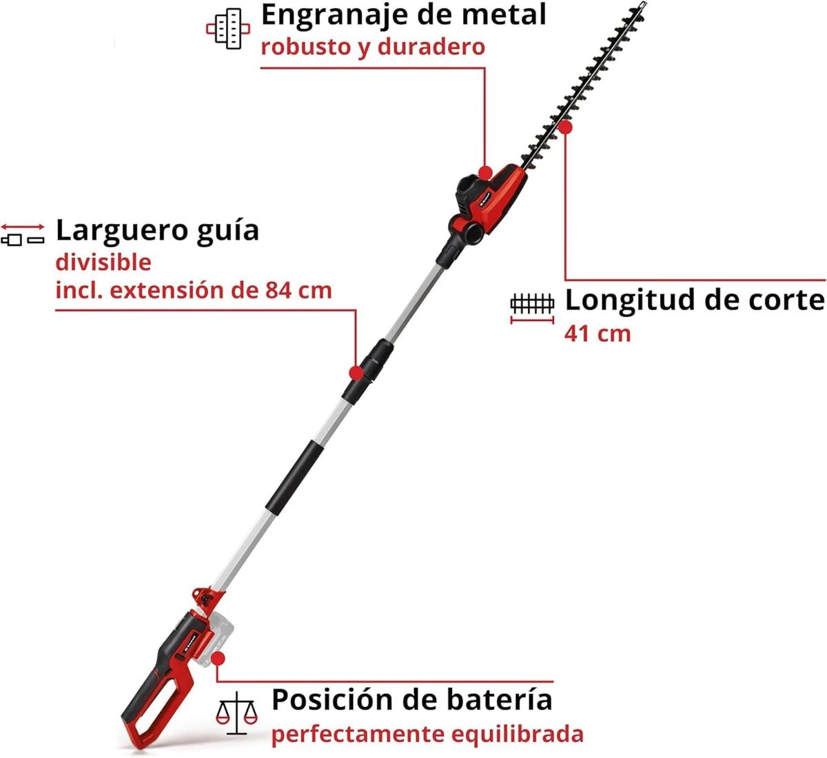 Einhell Cortasetos de Barra con batería GC-HH 18/45 Li T-Solo Power X-Change (Iones de Litio, 18 V, Agarre Principal Giratorio, Cabezal de Motor inclinable en 7 Posiciones, sin batería ni Cargador)