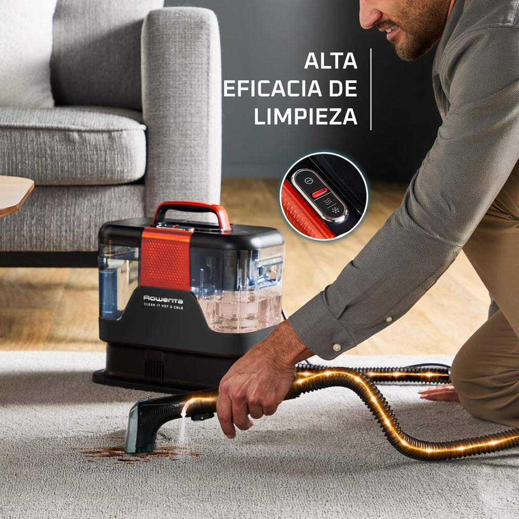 Rowenta Clean It Hot & Cold, Aspiradora tapicerías 1150W, 5 Acc, Negro