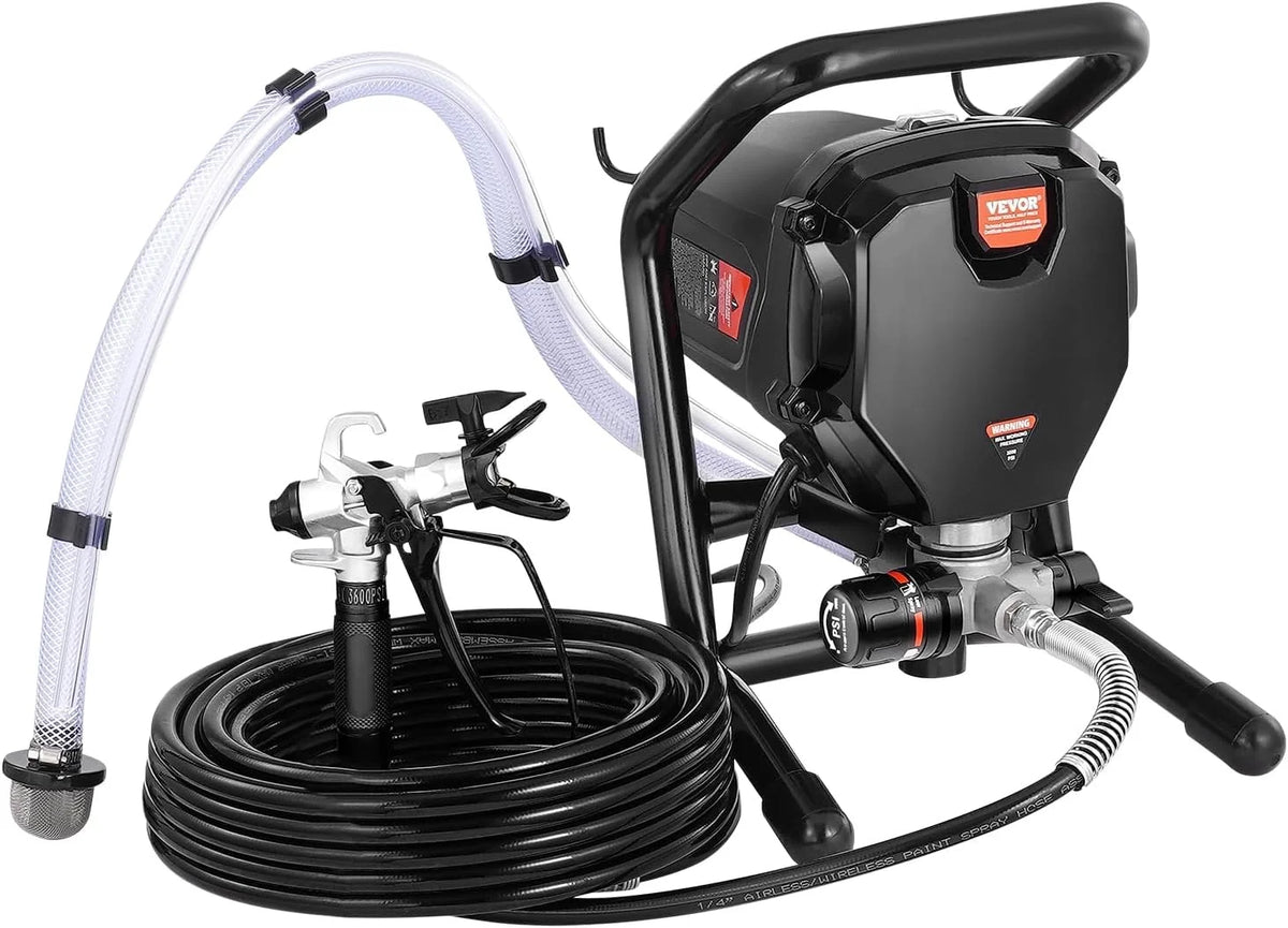 VEVOR Pulverizador de Pintura 750 W Máquinas Pintura Airless 1,2 L/min Pistola de Pulverización Eléctrica sin Aire Presión Máxima 3000 PSI con Manguera de 7,6 m para Pared, Mueble, Exterior, Interior