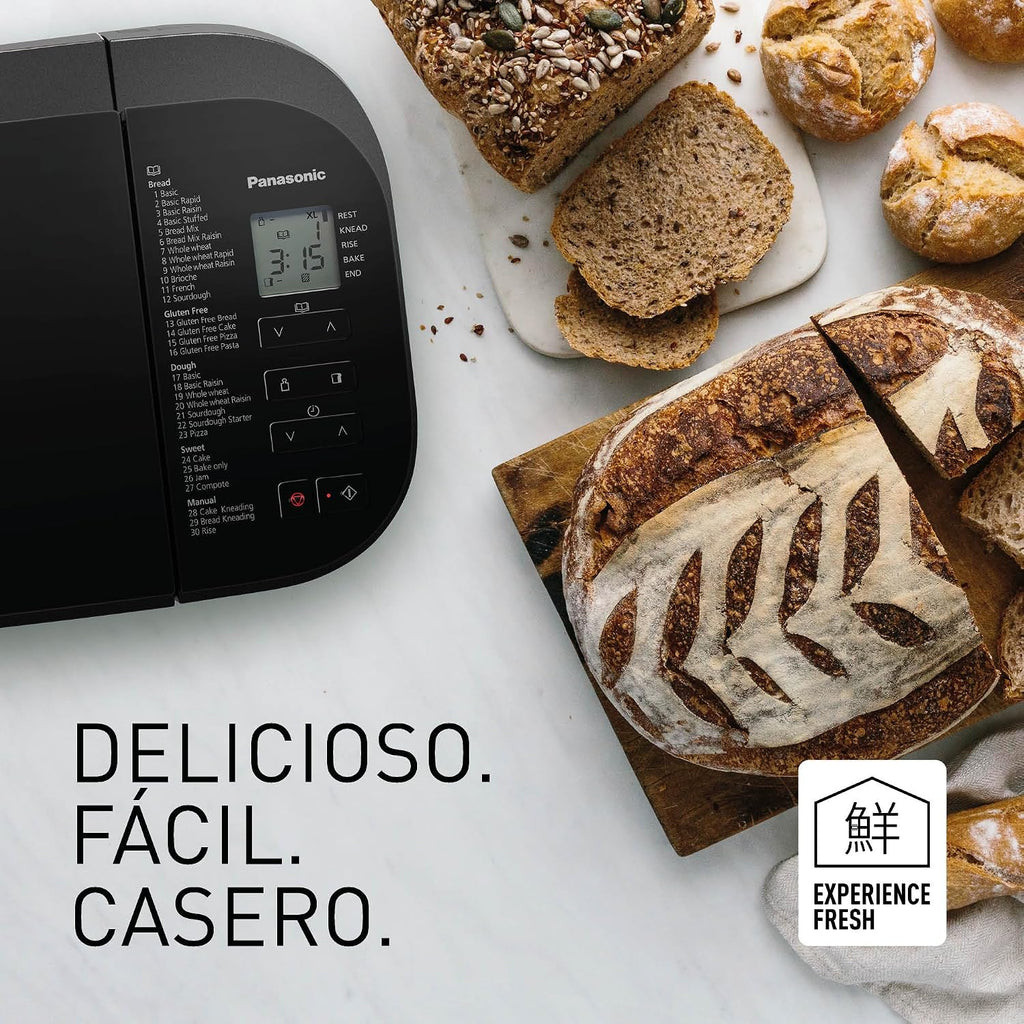 Panasonic SD-R2530 Panificadora Automática con Dispensador, 850 W, Sensor de Temperatura, Temporizador Digital 13H, 30 Programas, Negro