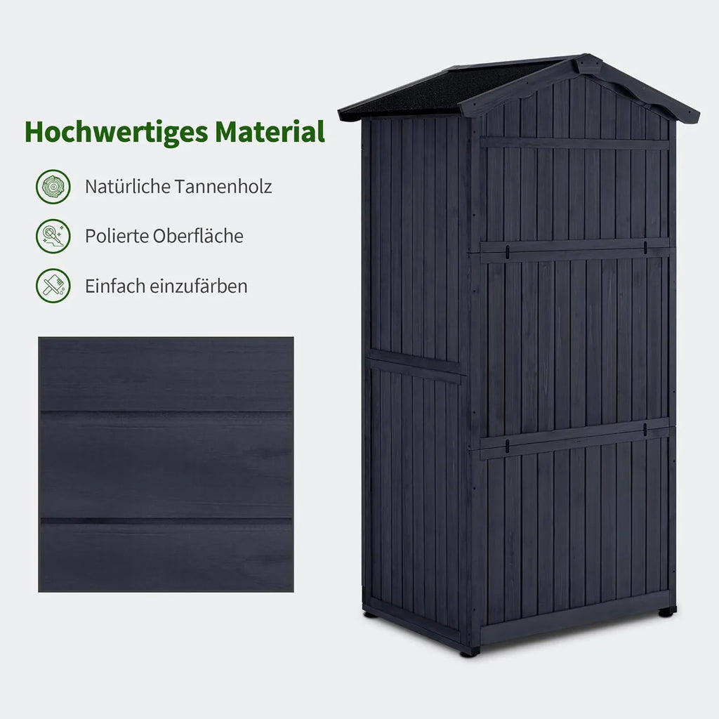 M MCombo Armario de jardín caseta de jardín de Madera Resistente a la Intemperie, Armario Exterior Impermeable con Suelo, para Uso Exterior balcón, 74×99×193 cm (Gris Antracita)