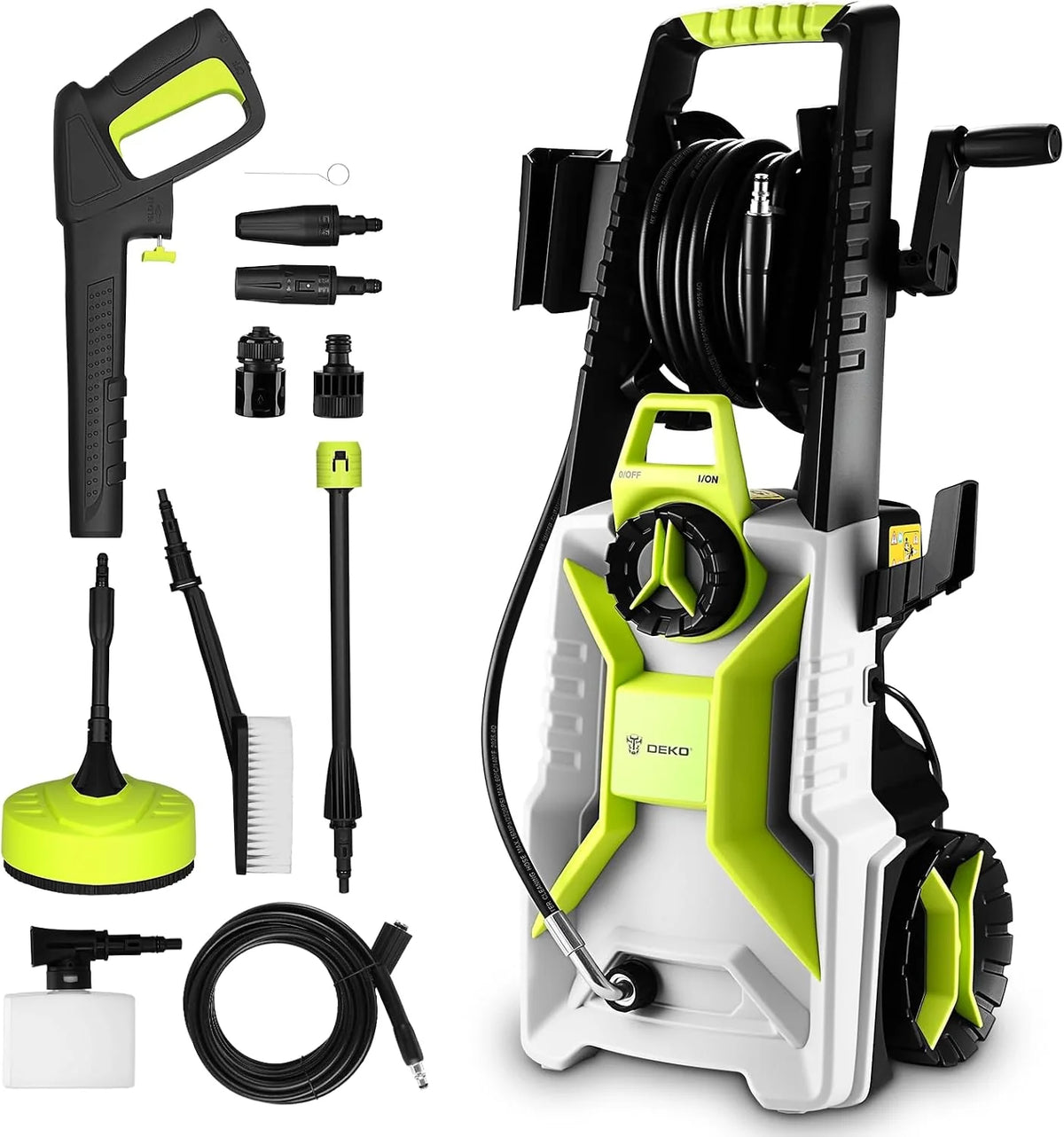 DEKOPRO Hidrolimpiadora de 2200 W Aplicable para El Hogar, El Jardín O El Coche, con Un Caudal de 360 L/h, Una Presión de 160 Bares, Y Equipada con Conectores Rápidos Y Boquillas Regulables