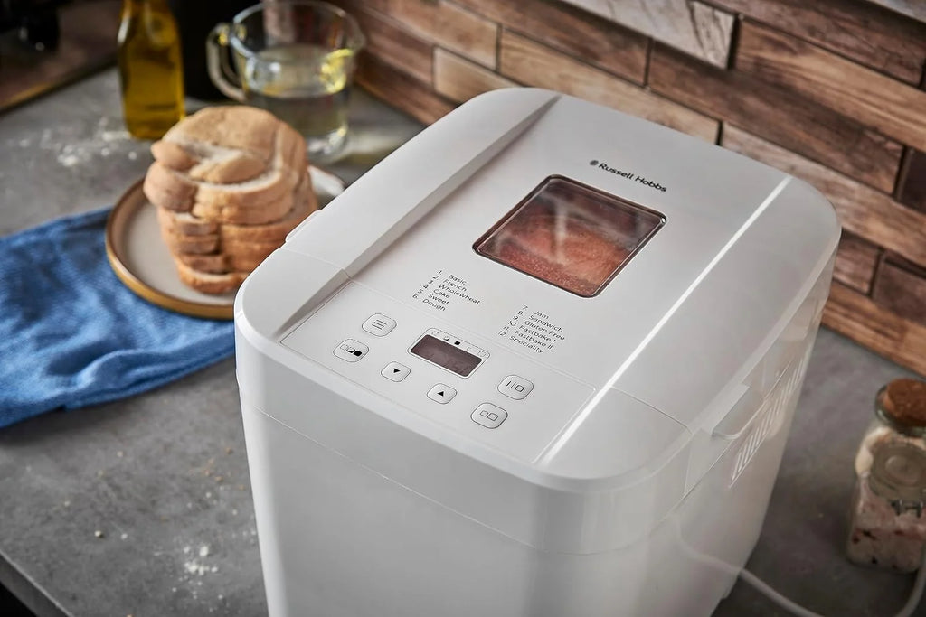 Russell Hobbs Panificadora de Pan, 12 programas, 3 niveles de corteza, compacto (temporizador, 2 tamaños pan de 750 g y 1.000 g, pan básico, integral, baguette y repostería), 27260-56