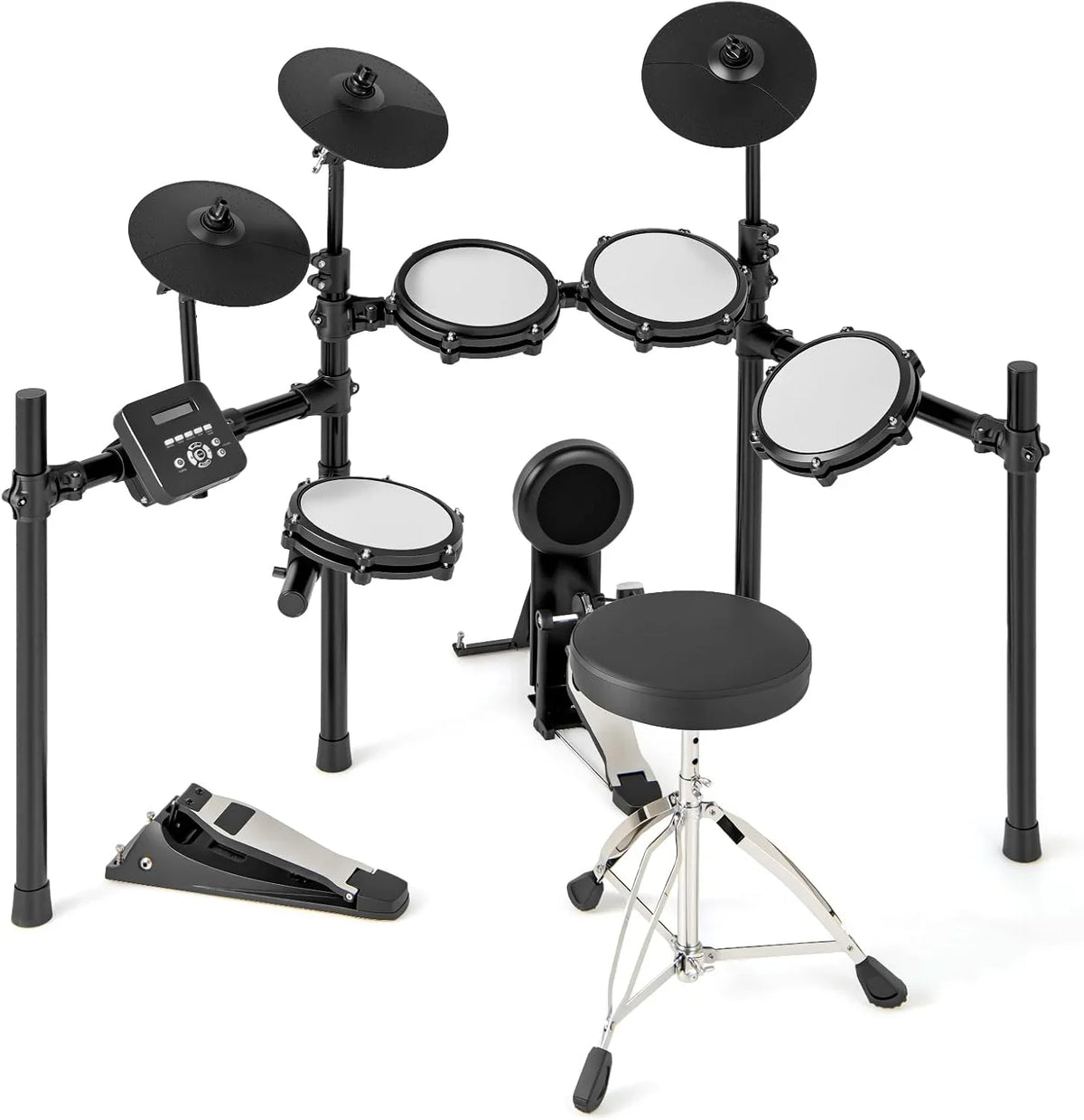 COSTWAY Batería Eléctrica, Kit de Batería Plegable con Pads de Malla Silenciosos, Platillo, 225 Sonidos y 30 Demos, Metrónomo y USB Midi, Bombo, 2 Baquetas, Taburete Ajustable, para Adultos y Niños