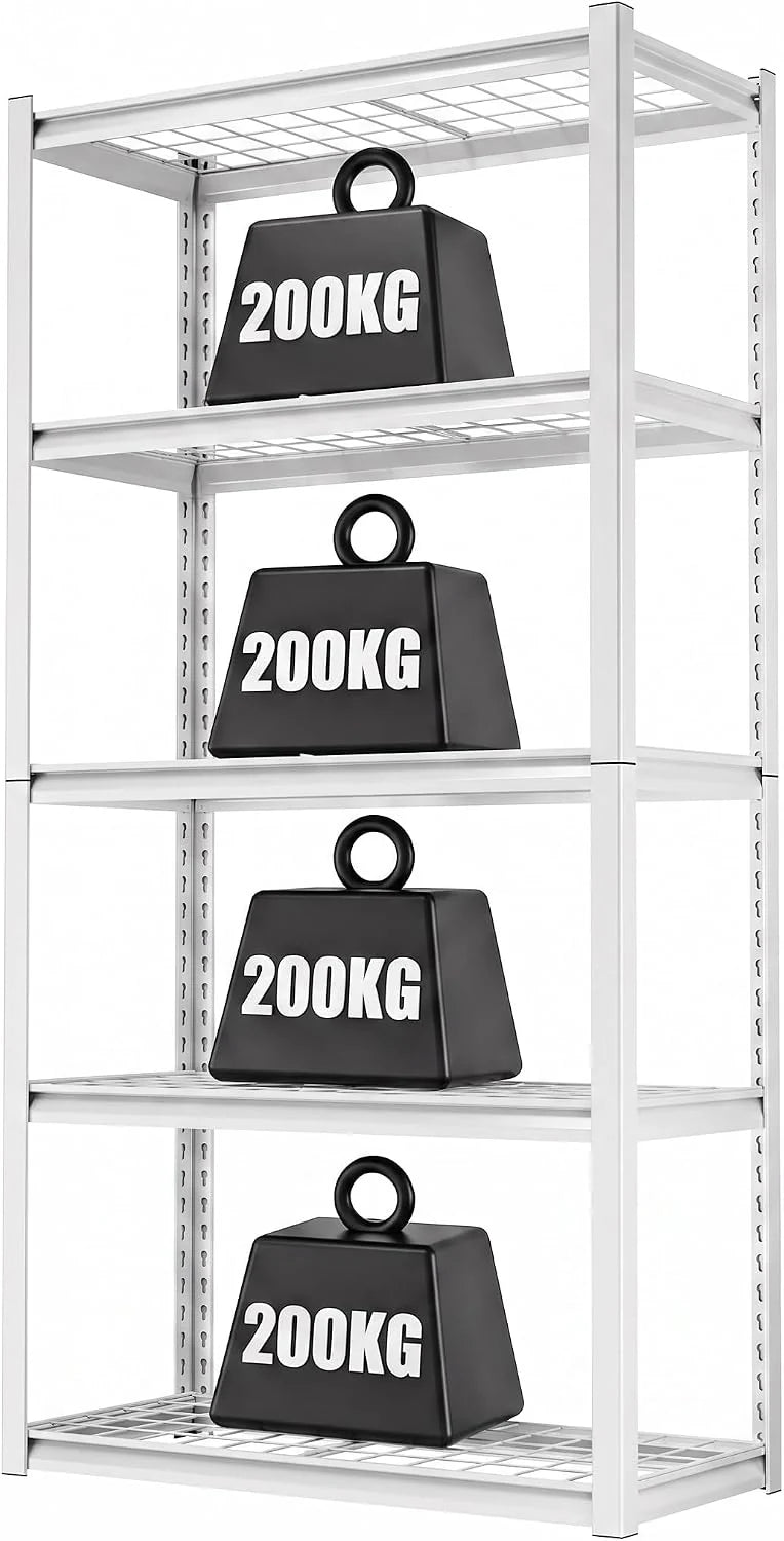 Himimi Estantería Metálica 5 Niveles 1000kg Estantería de Almacenamiento Resistente con Baldas Regulables en Altura Estantería Abierta para Sótano Garaje Almacén Cocina Estantería 90x40x182cm Blanco