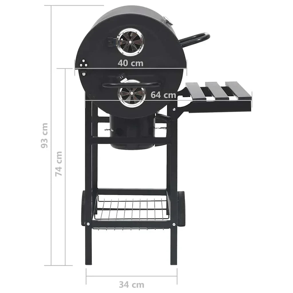 2026 Barbacoa con ruedas y estantes, negra, acero, 115 x 85 x 95 cm, barbacoa exterior