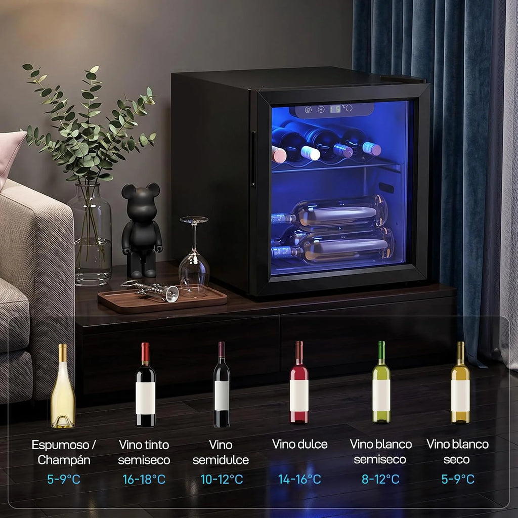 HOMCOM Vinoteca 12 Botellas, 36 L, Temperatura Ajustable 4-16℃, Negro