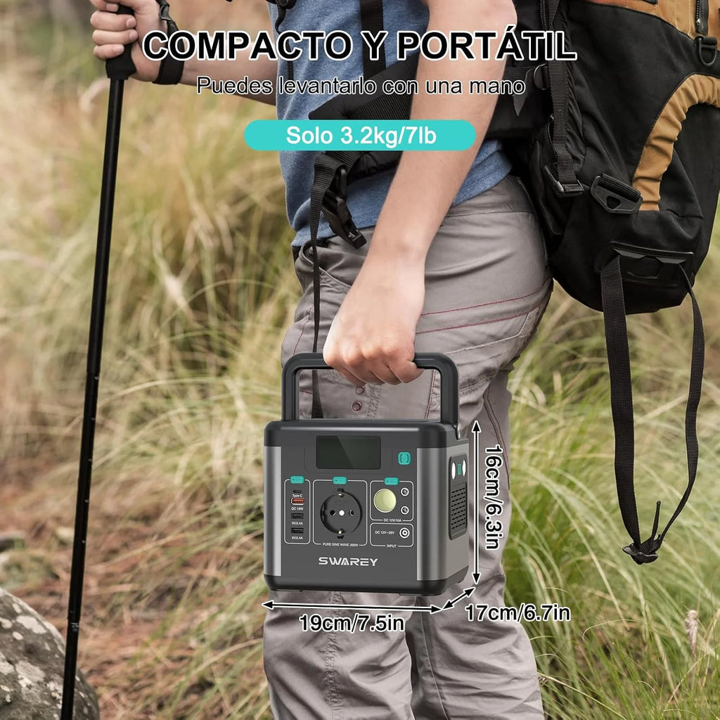 Generador Solar Portátil S160, 222Wh Estación de Energía, Salida de CA de 300W (Pico de 600W), Puerto USB-C de 65W, Batería Externa para Camping, Viajes, Pesca, RV