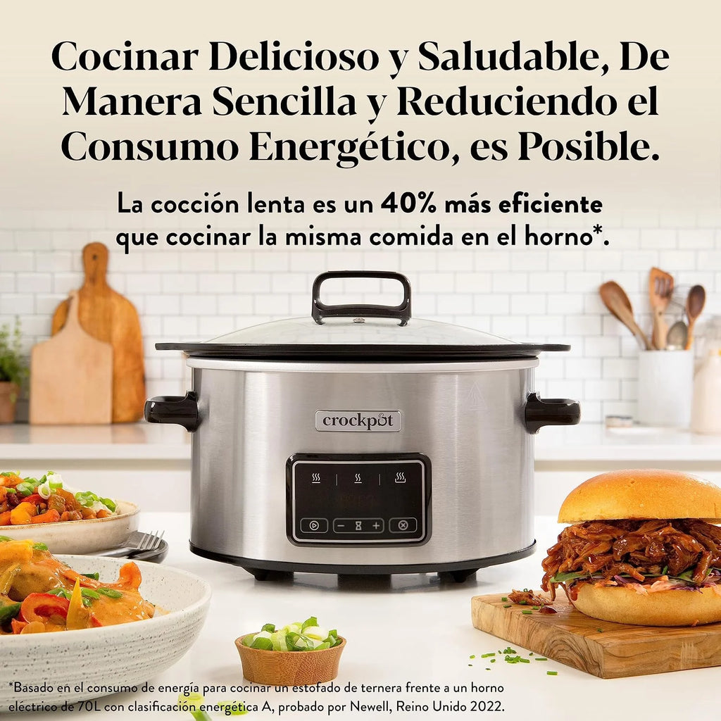 Crock-Pot Olla digital de cocción lenta Sizzle & Stew | 6.5 L (8+ Personas) | Bol extraíble apto para placas de inducción | Carne y verduras | Enchufe EU 2 Pin | Acero inoxidable [CSC112X]