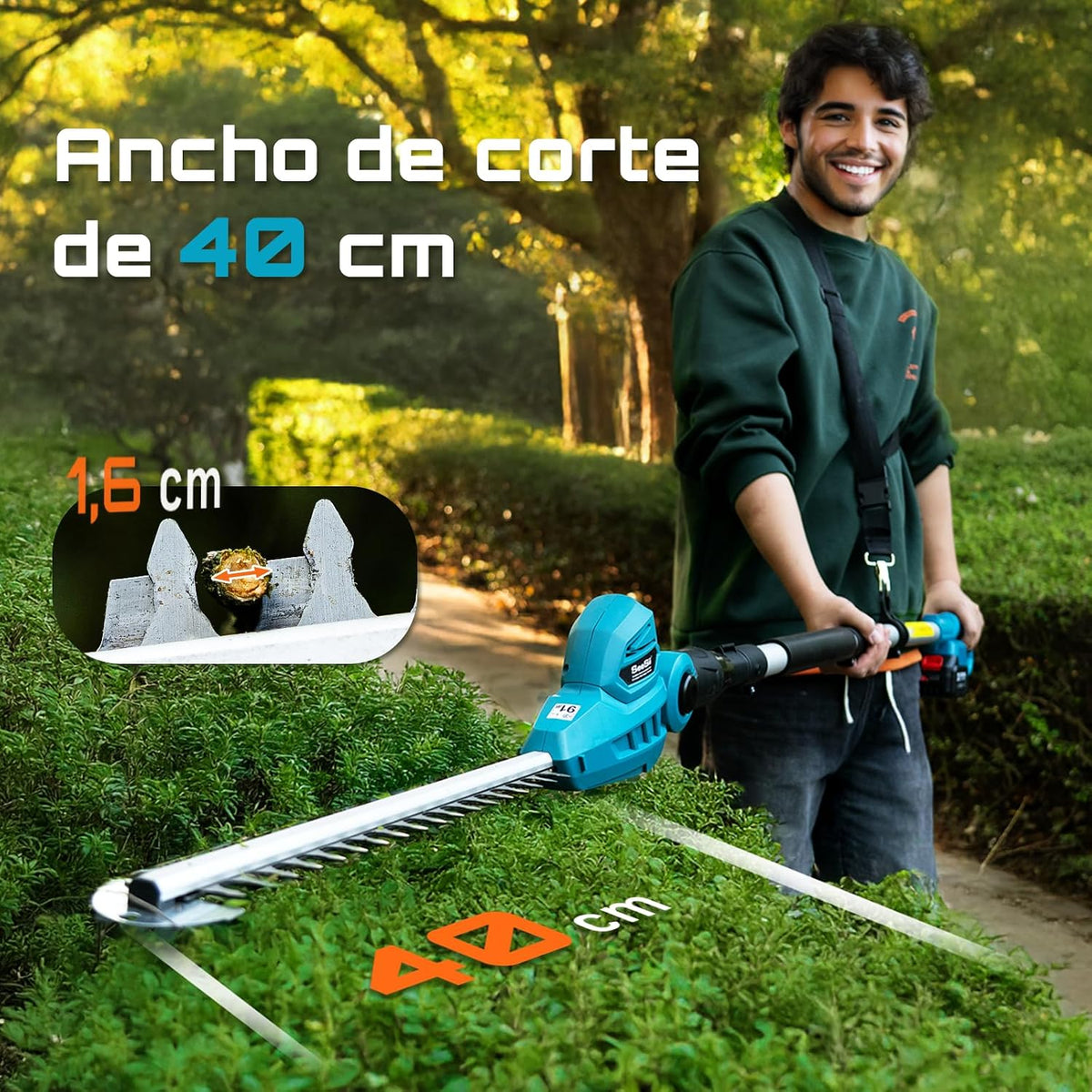 SEESII Cortasetos Telescópico Batería 20V, Cuchilla 40 cm, 2 Baterías 4,0Ah