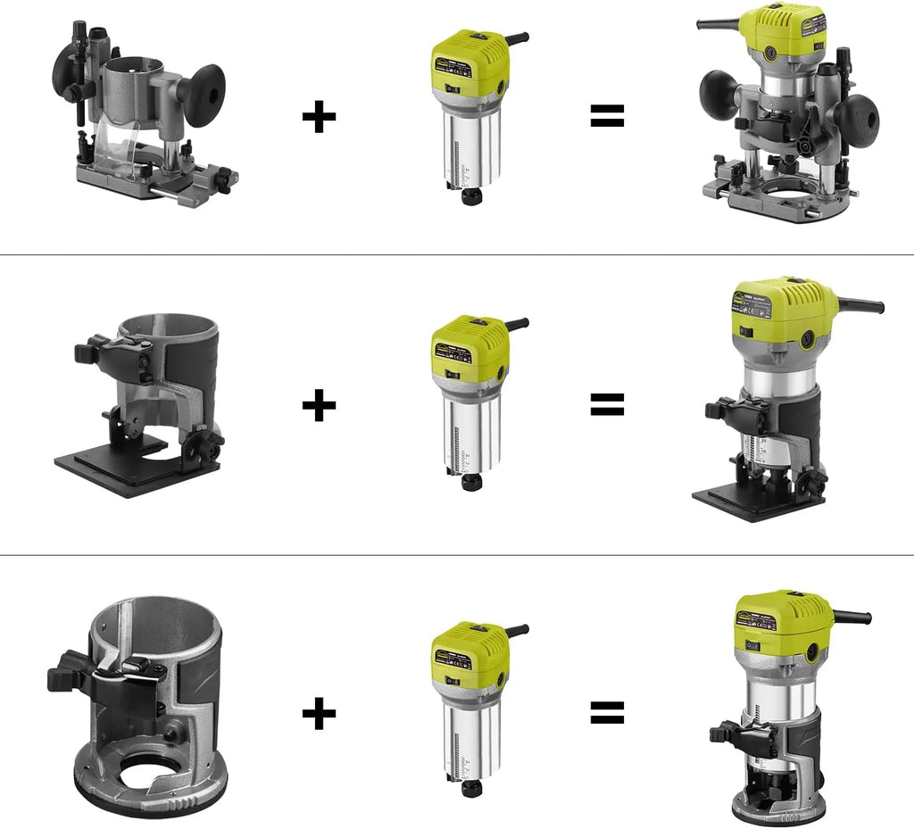 Fresadora de Madera Rebajadora Eléctrica, DEWINNER Desmoladora Eléctrica compacta 220 V, 710 W, 3 Bases Incluidas, 3 Pinzas de 1/4 Pulgadas, 6 mm y 8 mm, 5 Fresas de Carburo