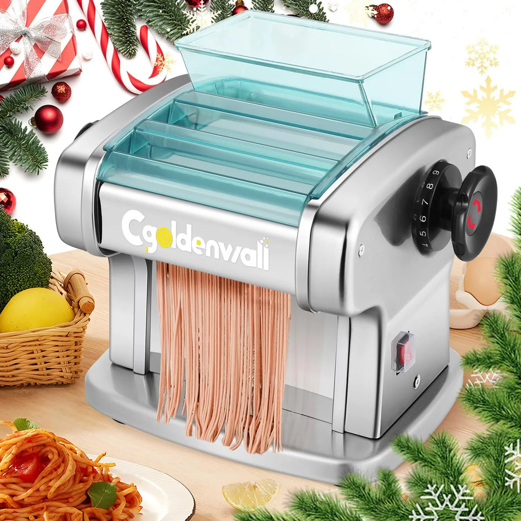 CGOLDENWALL Máquina de Pasta Eléctrica, 2 Cuchillas, 9 Grosores (0.5-5mm)
