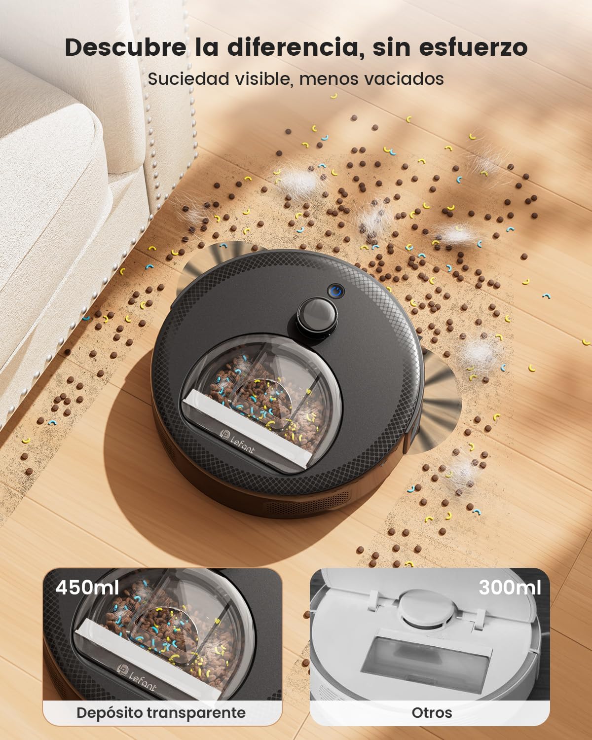 Lefant M330 Pro Robot Aspirador y Fregasuelos con Mapeo 3 en 1, 5000Pa