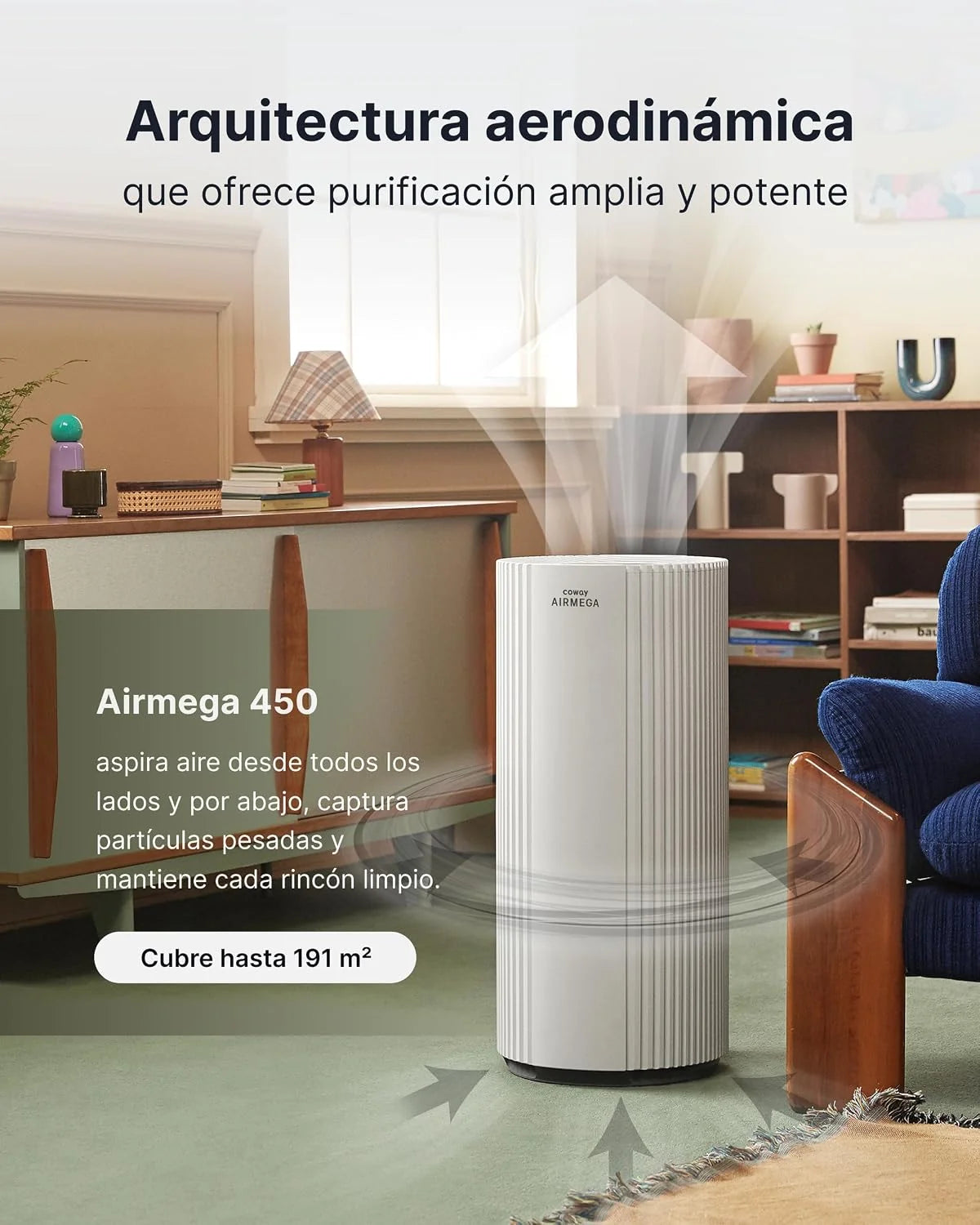 COWAY Purificador de aire HEPA para grandes espacios, AIRMEGA 450, Blanco