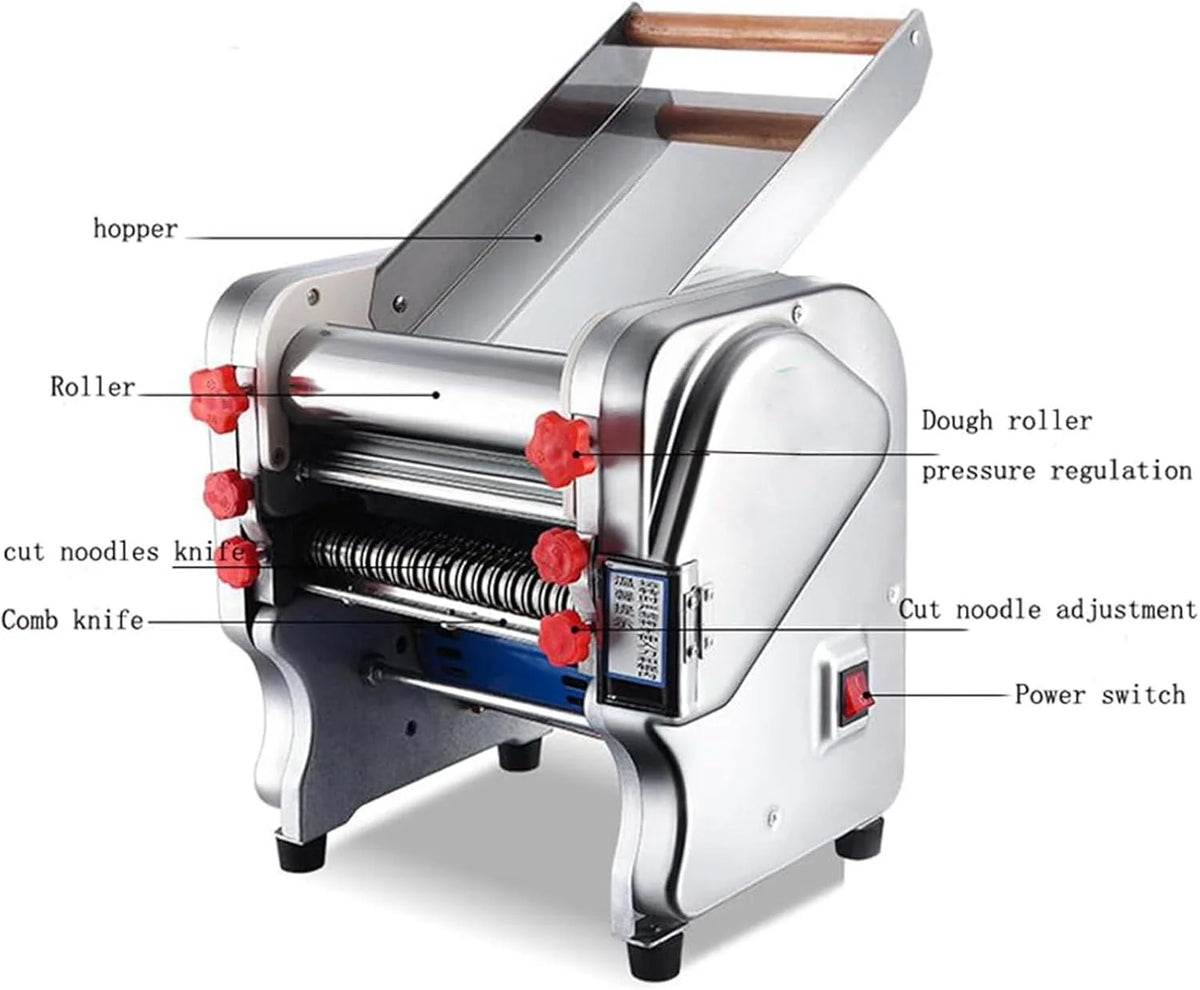 Laminadora de Rodillo de Masa Comercial Máquina Eléctrica de Rodillo de Masa para Pizza de 20 cm 550 W Automáticamente Adecuada para Equipos para Hacer Fideos, Pizza, Pan y Pasta