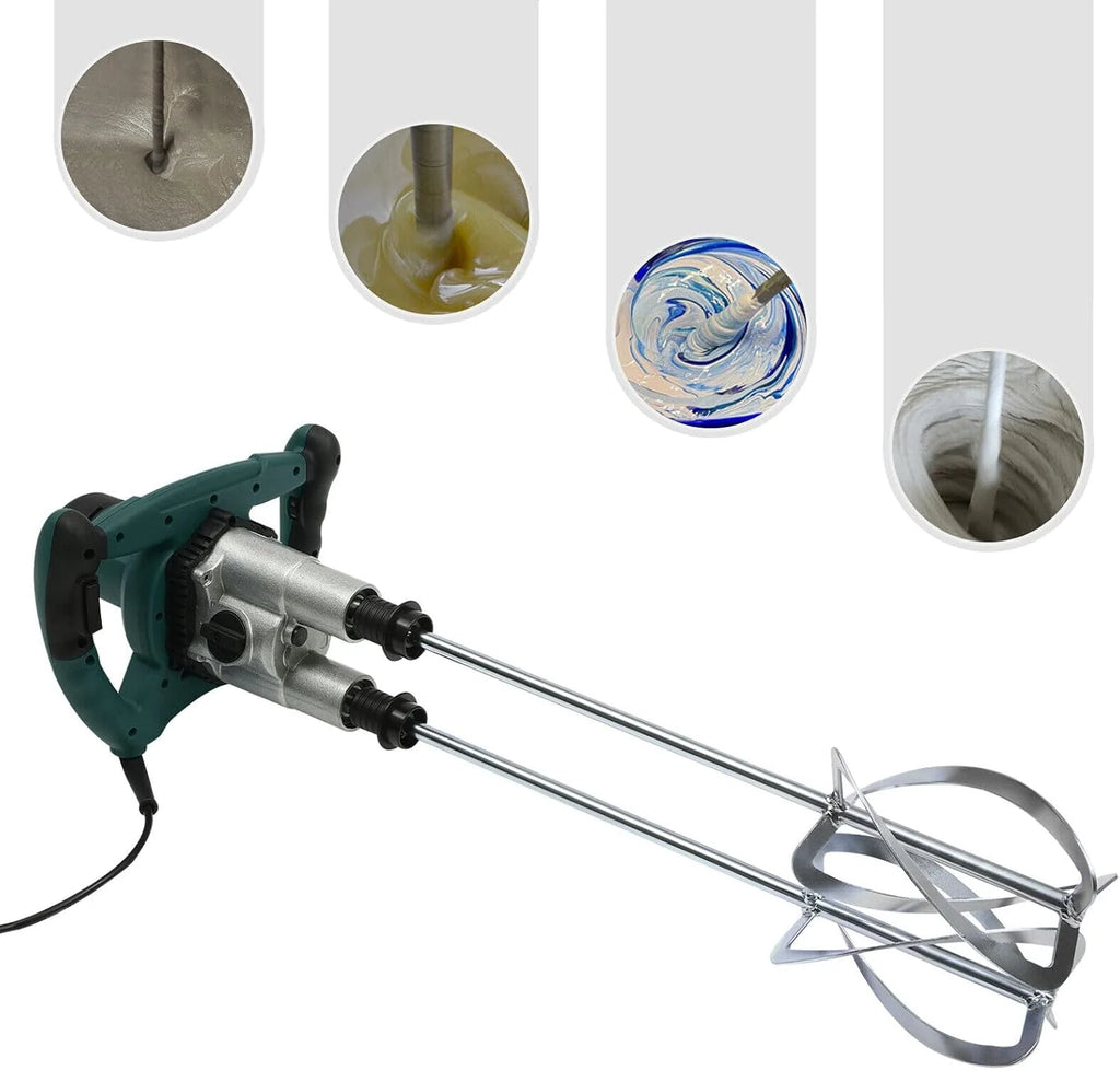 Mezclador de concreto, agitador doble 2800W, agitador variable de 6 velocidades para mortero, mezclador de cemento manual para mezclar pintura, cemento, hormigón, mortero (verde)
