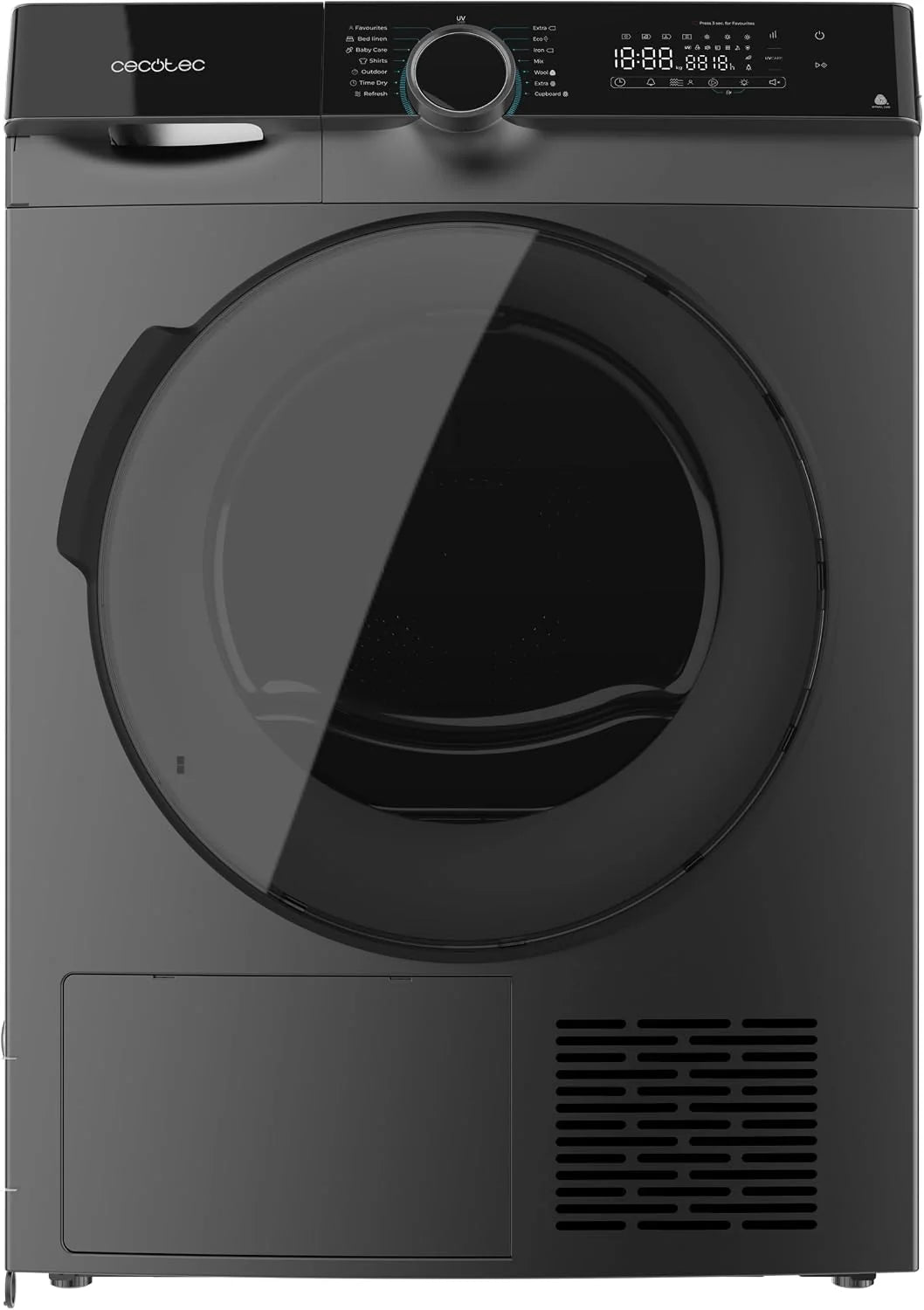 Cecotec Secadora de Ropa Bomba de Calor 10kg Bolero Dresscode Dry 10505 Inverter Steel. Clase Equivalente A+++, 14 Programas, Funciones como UV Care, Planchado Fácil, Certificación Woolmark, Inox