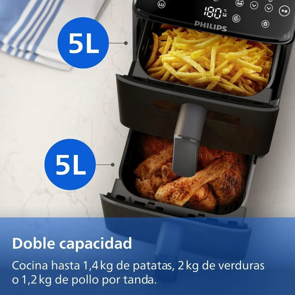 Philips 4000 Airfryer - Freidora de Aire doble Cesta Vertical 10L, Negro
